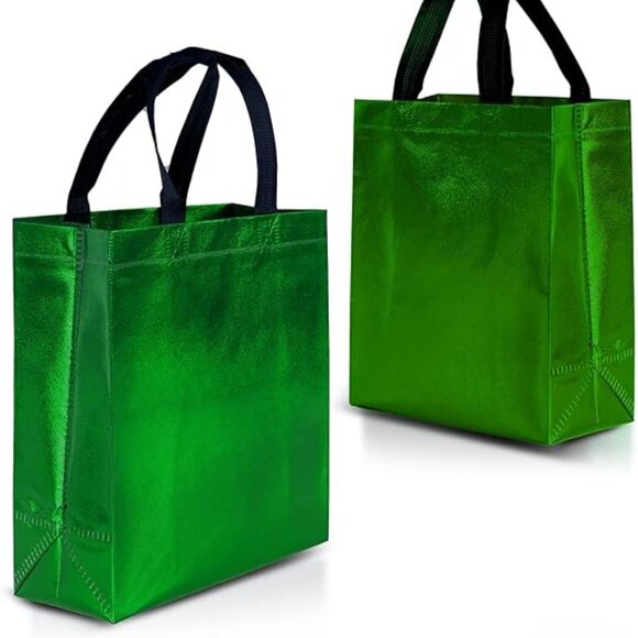 Green Gift Bags Medium Siz –Set of 12 Shiny Green Reusable Gift Bags With Handle - Picture 1 of 5